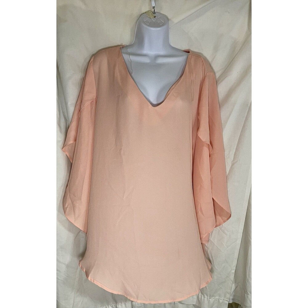 Chic Soul Peach Pink V-Neck Blouse Tunic Flutter Bell Sleeve Plus Size 2X Boho